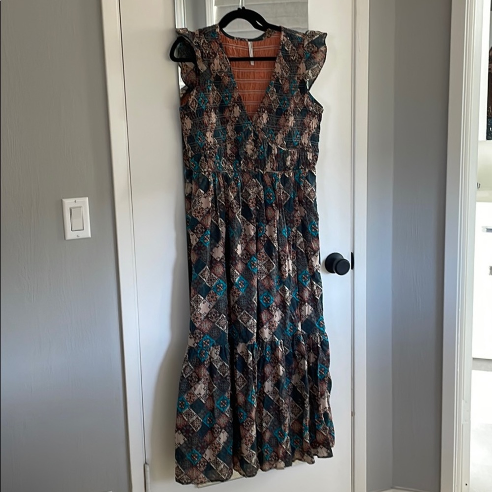 Anthropologie Smocked Ruffle Midi Dress - M
